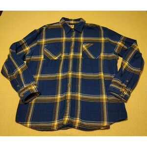 RuffHewn Mens XL Flannel Shirt Blue Yellow Plaid Long Sleeve Button Down I